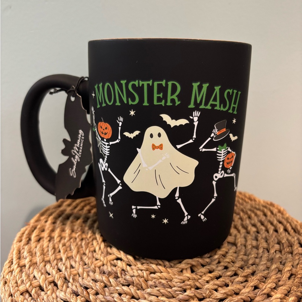 Black Halloween Dancing Ghost & Skeleton Monster Mash Mug Coffee Cup